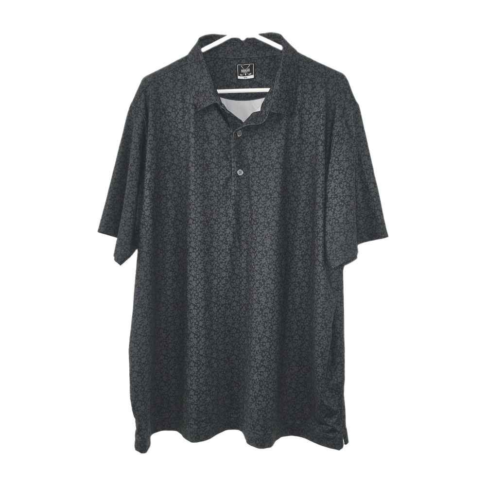 Deolax Men's XXL Golf Polo Shirt Short Sleeve Floral Gray Black Performance